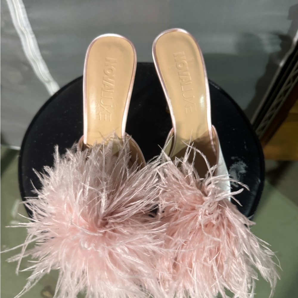 Luxe Blush Feathered Mules